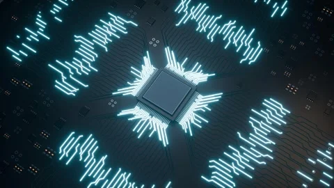 CPU GPU microchip AI processor mother board technology bg able to loop endless Stock Footage 346399271