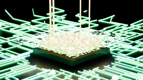 CPU GPU microchip processor core tech bg Stockbeeldmateriaal 335836442