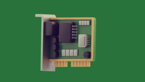 A cpu on green screen and screen with computer chip electronic device close up Stock Footage 335981276