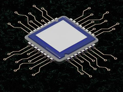 Cpu on grenn technology net 3d render Stock Illustration
