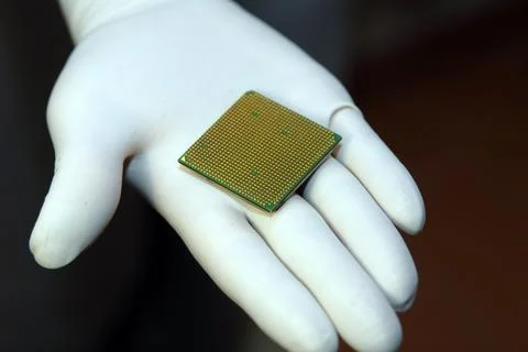 CPU in hand Foto stock