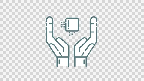 CPU in hands line icon on the Alpha Channel Stock Footage 136303436