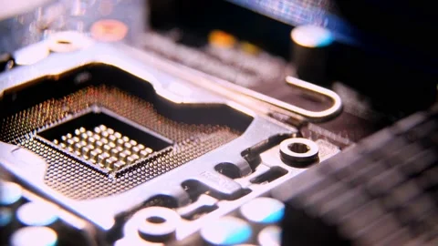 CPU in hands of a technician. Close-up a New Generation Microchip. Video stock 199767779