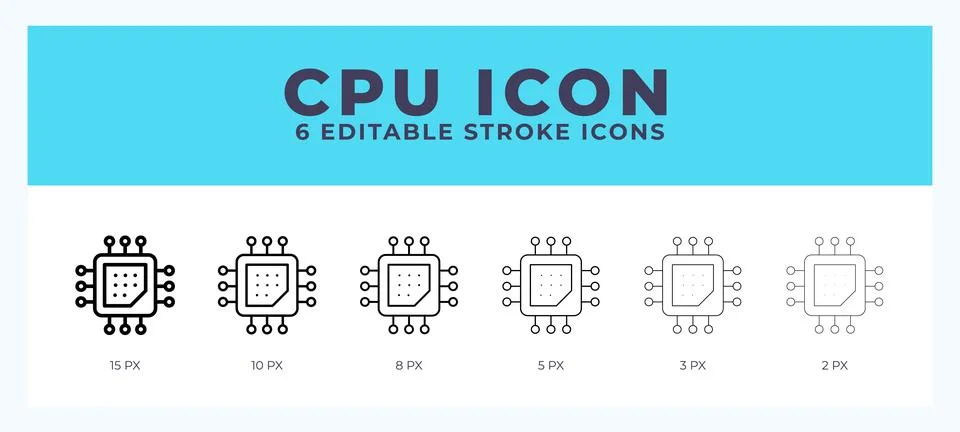 Cpu icon set with different stroke. Design elements for logo. Vector illust.. Illustrazione stock
