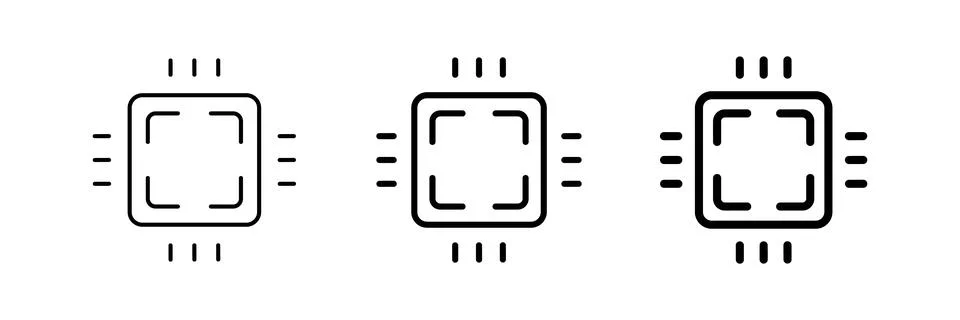 CPU icon set with different thickness. Vector. Illustrazione stock