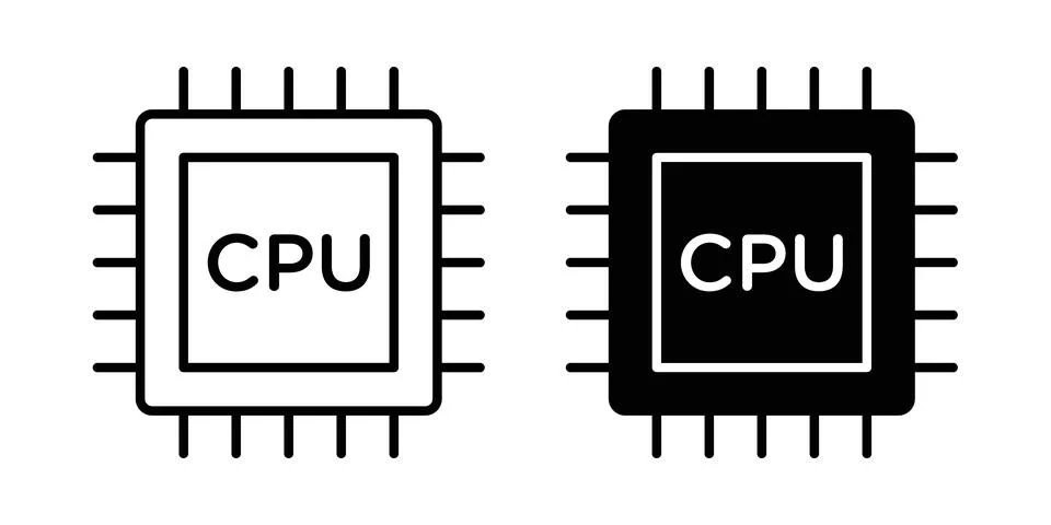 CPU icon thin line and clipart style vector set Illustrazione stock