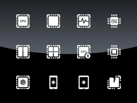 CPU icons on black background. Stock Illustration