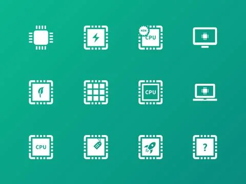 CPU icons on green background 스톡 일러스트