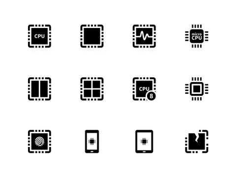 CPU icons set. (central processing unit). Stock Illustration