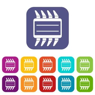 CPU icons set flat Stock Illustration