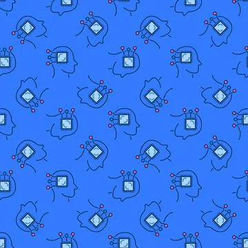CPU inside Head vector AI Chip colored seamless pattern Stock Illustration