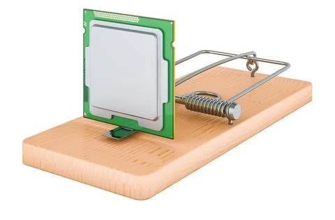CPU inside mousetrap, 3D rendering Stock Illustration