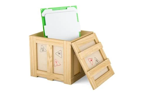 CPU inside wooden box, delivery concept. 3D rendering Stock Illustration
