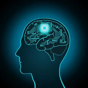 The CPU is installed in the brain, replacing, recovery the mind, consciousnes Stock Illustration