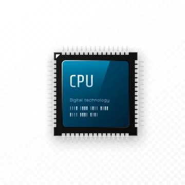 CPU isolated on transparent background. Microchip unit concept. Illustrazione stock
