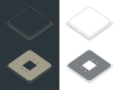 CPU isometric blueprints 스톡 일러스트
