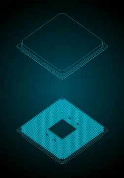 CPU isometric blueprints 스톡 일러스트