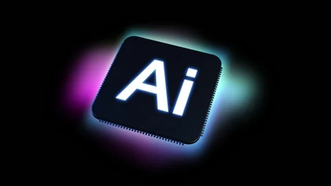 Cpu with lettering abbreviation artificial intelligence on black background Stock Footage 165927583