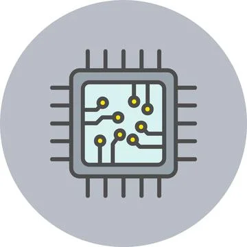 Cpu Line Filled Circle Icon Stock Illustration