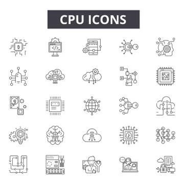 Cpu line icons, signs, vector set, linear concept, outline illustration イラスト素材