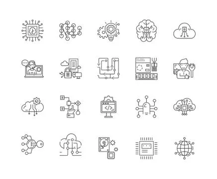 Cpu line icons, signs, vector set, outline illustration concept Stock Illustration