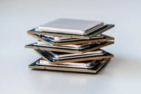 Cpu main chip for computer operation close-up Foto stock