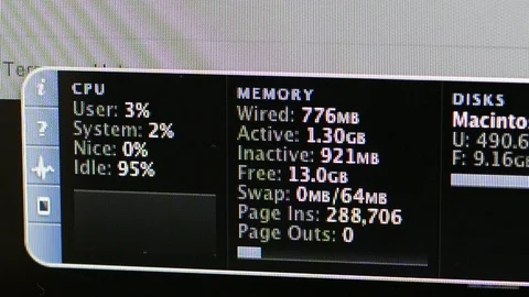 CPU Memory disks current settings on the iMac Stock Footage 103116189