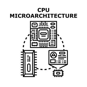 Cpu microarchitecture managing computer microchip components Stock-Illustration