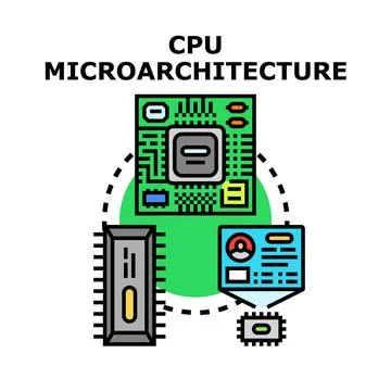 Cpu microarchitecture managing computer microchip components Stock Illustration