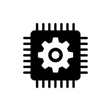 CPU Microchip with Gear Setting Icon Illustration