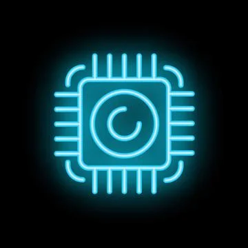 Cpu microchip glowing with blue neon light on dark background Stock Illustration