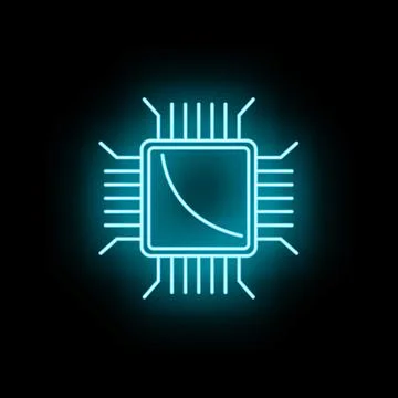 Cpu microchip glowing with blue neon light Illustrazione stock