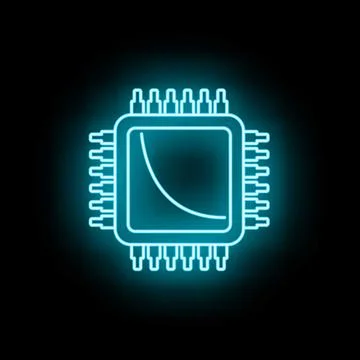 Cpu microchip glowing blue neon light Stockillustratie