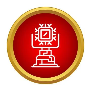 Cpu microchip icon displayed in a red and gold button style Illustrazione stock
