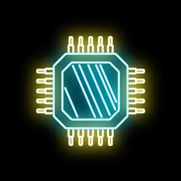 Cpu microchip icon glowing neon technology concept Stockillustratie