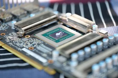 Cpu microchip processor with thermal paste closeup Foto stock
