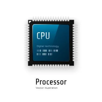 CPU. Microchip processor on white background. Stock Illustration