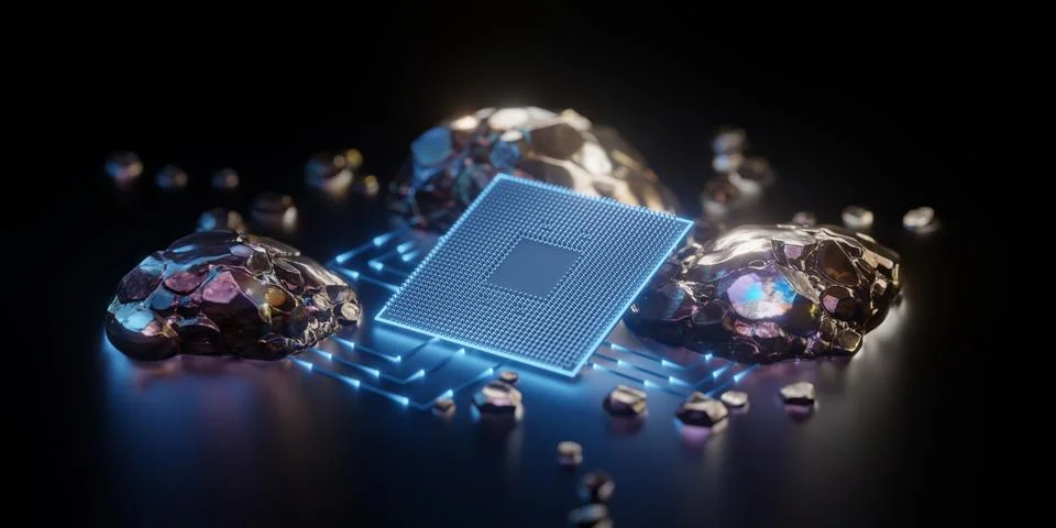 CPU Microchip with Rare Earth Elements Concept Stock Illustration