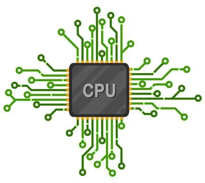 CPU with microchip tracks on a white background. Central Computer Processors Stockillustratie