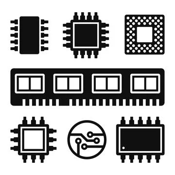 CPU Microprocessor and Chips Icons Set. Vector Stock Illustration
