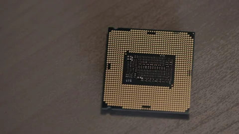 Cpu microprocessor closeup shot. Integrated microchip with hi-tech pattern Stock Footage 138454234