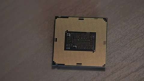 Cpu microprocessor closeup shot. Integrated microchip with hi-tech pattern Stock Footage 138454809