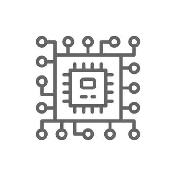 CPU microprocessor, computer chip line icon. 스톡 일러스트