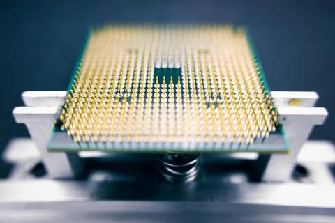 Cpu microprocessor cpu of a computer or laptop close-up. Semiconductors, pins Stock Photos