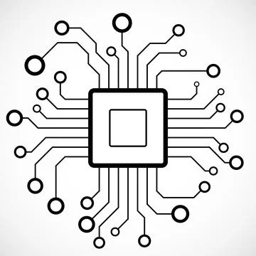 Cpu. Microprocessor isolated on white background. Microchip. Circuit board Stock Illustration