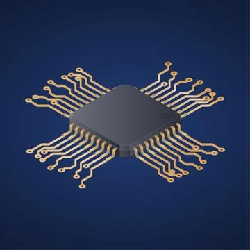 Cpu. Microprocessor. Microchip. Circuit board. Isometric vector illustration Stock Illustration