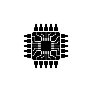 Cpu, Microprocessor, Microchip, Circuit board Flat Vector Icon Stock Illustration
