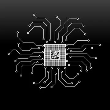 Cpu. Microprocessor. Microchip. Circuit board. Technology symbol Stock Illustration