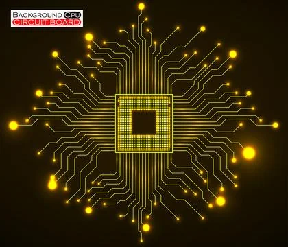 Cpu. Microprocessor. Microchip. Circuit board Stock Illustration
