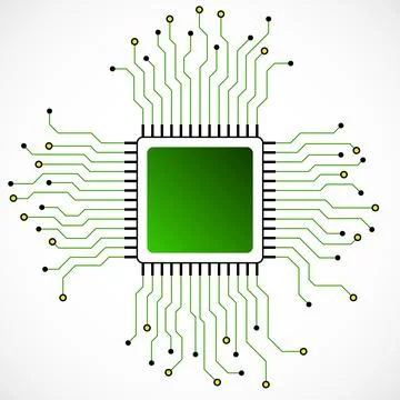 Cpu. Microprocessor. Microchip. Circuit board Stock Illustration